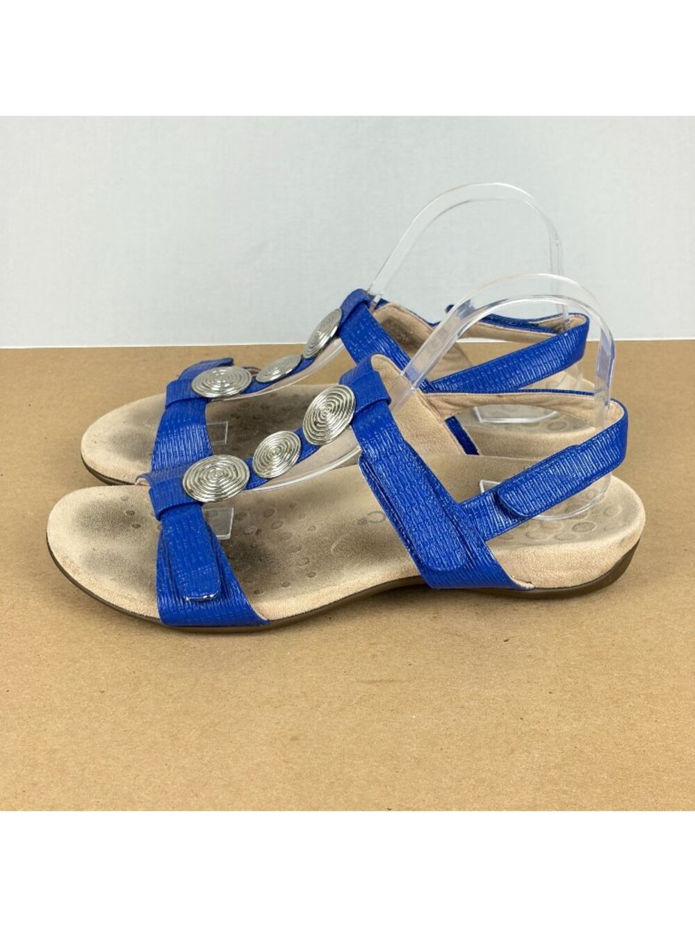 Vionic Farra II Leather Slingback Sandals Womens 8.5 Blue Silver Casual Comfort